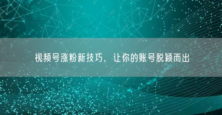 视频号涨粉新技巧，让你的账号脱颖而出
